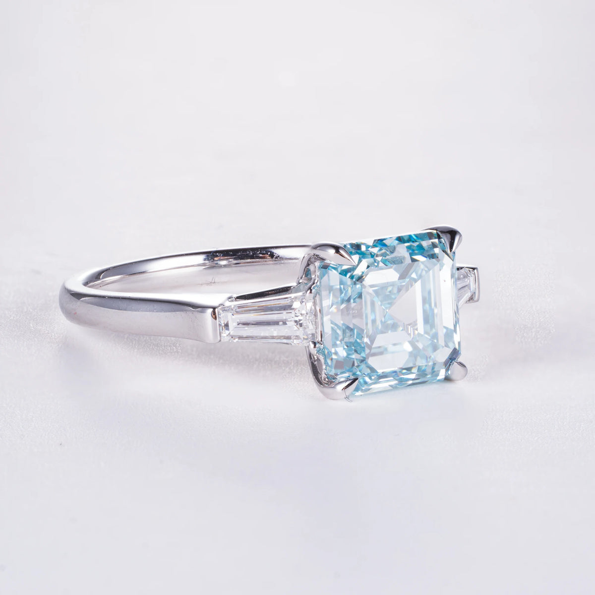 Asscher Cut Fancy Blue Lab Diamond Ring, 18K Gold, IGI Certified