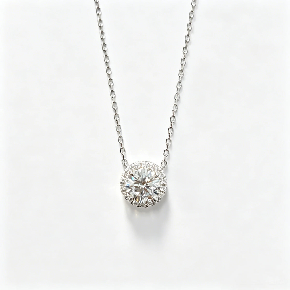 Round Brilliant Cut Lab Grown Diamond Necklace, 925 Silver