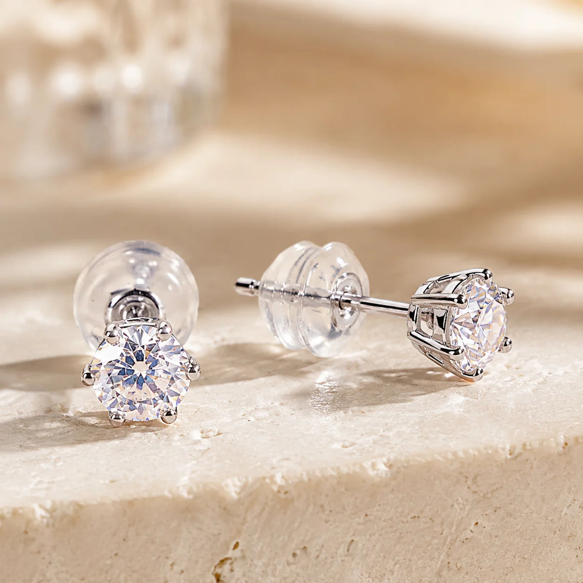 14K Solid Gold Lab Grown Diamond Stud Earrings, Round Brilliant Cut
