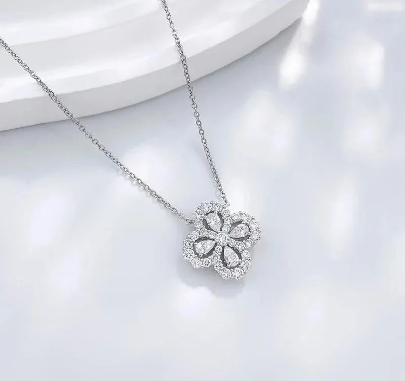 Four Leaf Clover Lab Grown Diamond Necklace, 18K Gold, IGI Certified