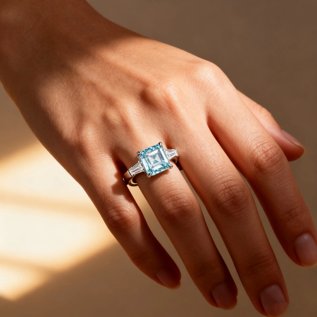 Asscher Cut Fancy Blue Lab Diamond Ring, 18K Gold, IGI Certified