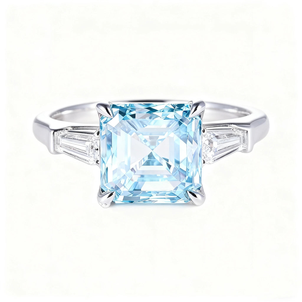 Asscher Cut Fancy Blue Lab Diamond Ring, 18K Gold, IGI Certified