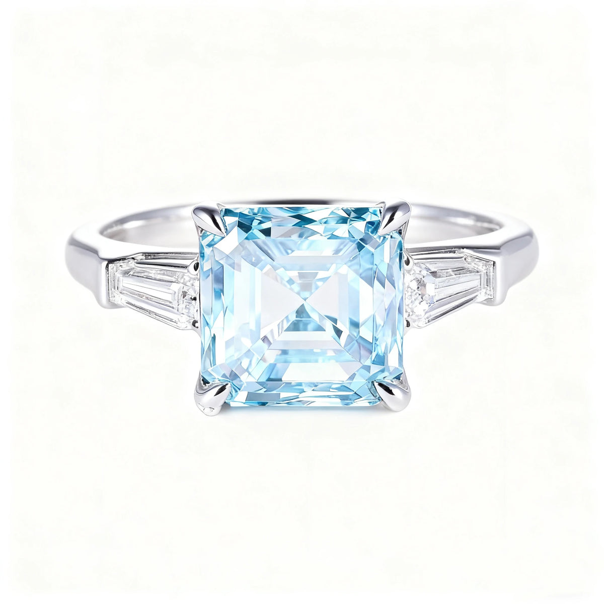 Asscher Cut Fancy Blue Lab Diamond Ring, 18K Gold, IGI Certified