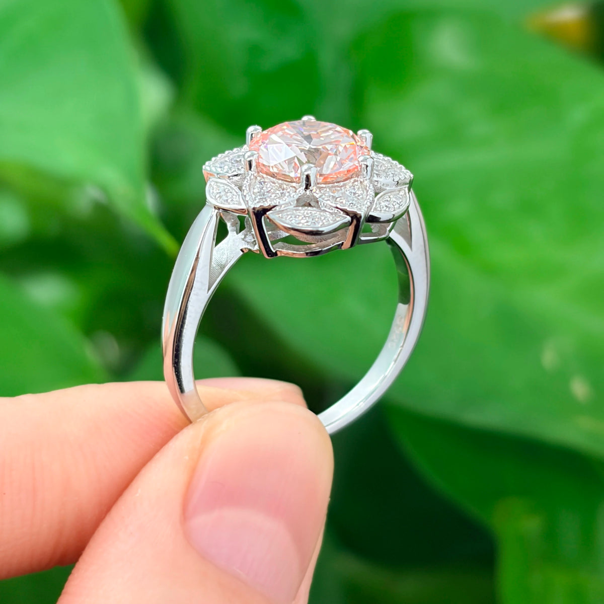 Pink Lab Grown Diamond Ring with Side Stones, Cushion Cut, 2–2.2ct, 925 Silver