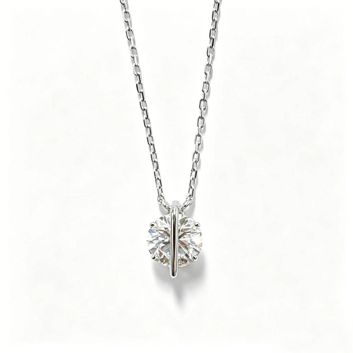 Round Brilliant Cut Lab Grown Diamond Necklace, 925 Silver