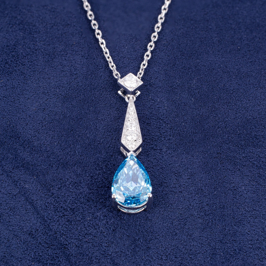Fancy Blue Lab Grown Diamond Necklace, 18K Gold, IGI Certified