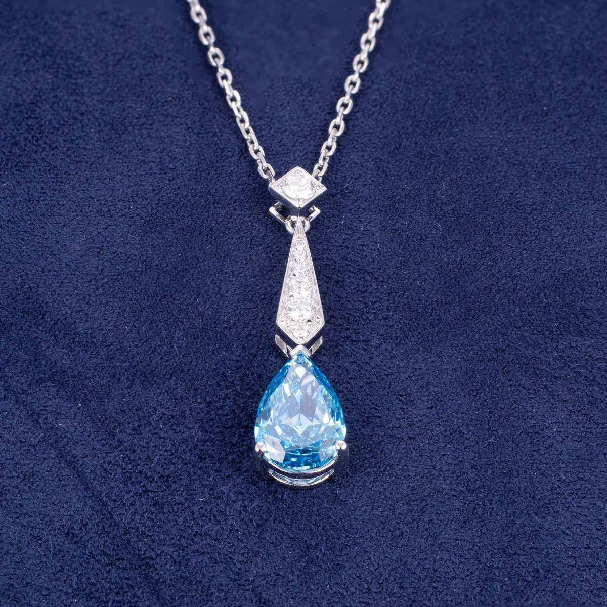 Fancy Blue Lab Grown Diamond Necklace, 18K Gold, IGI Certified