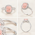 Women's Pink Lab Diamond Ring with Side Stones, Cushion Cut, 925 Silver