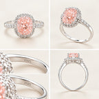 Women's Pink Lab Diamond Ring with Side Stones, Cushion Cut, 925 Silver