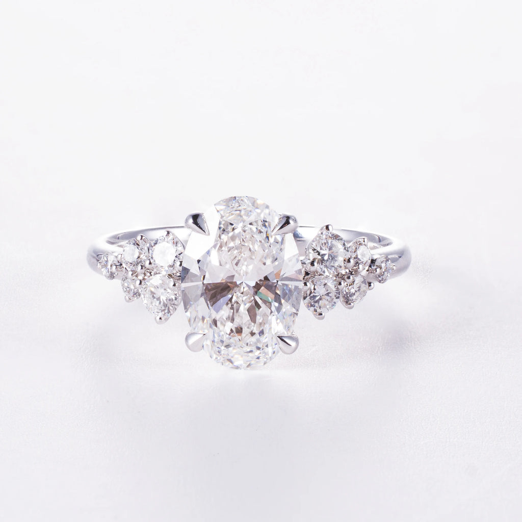 Elegant Oval Lab Diamond Ring with Side Stones, 1.7ct, 18K Gold, IGI Certified