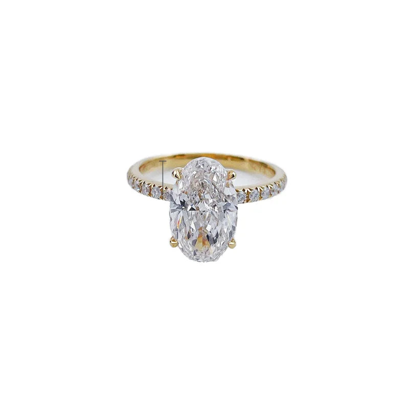 Oval Lab Diamond Ring with Side Stones, 3ct, 18K Gold, IGI Certified