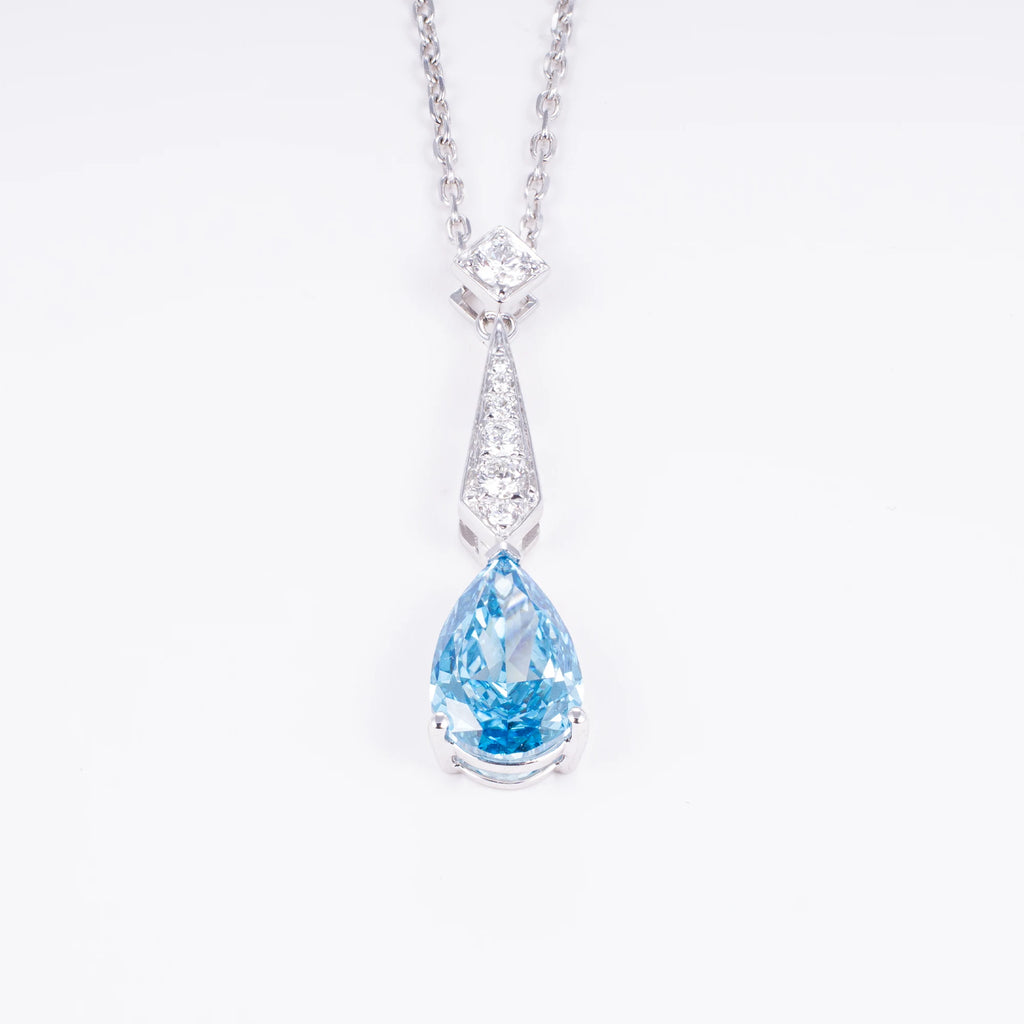 Fancy Blue Lab Grown Diamond Necklace, 18K Gold, IGI Certified