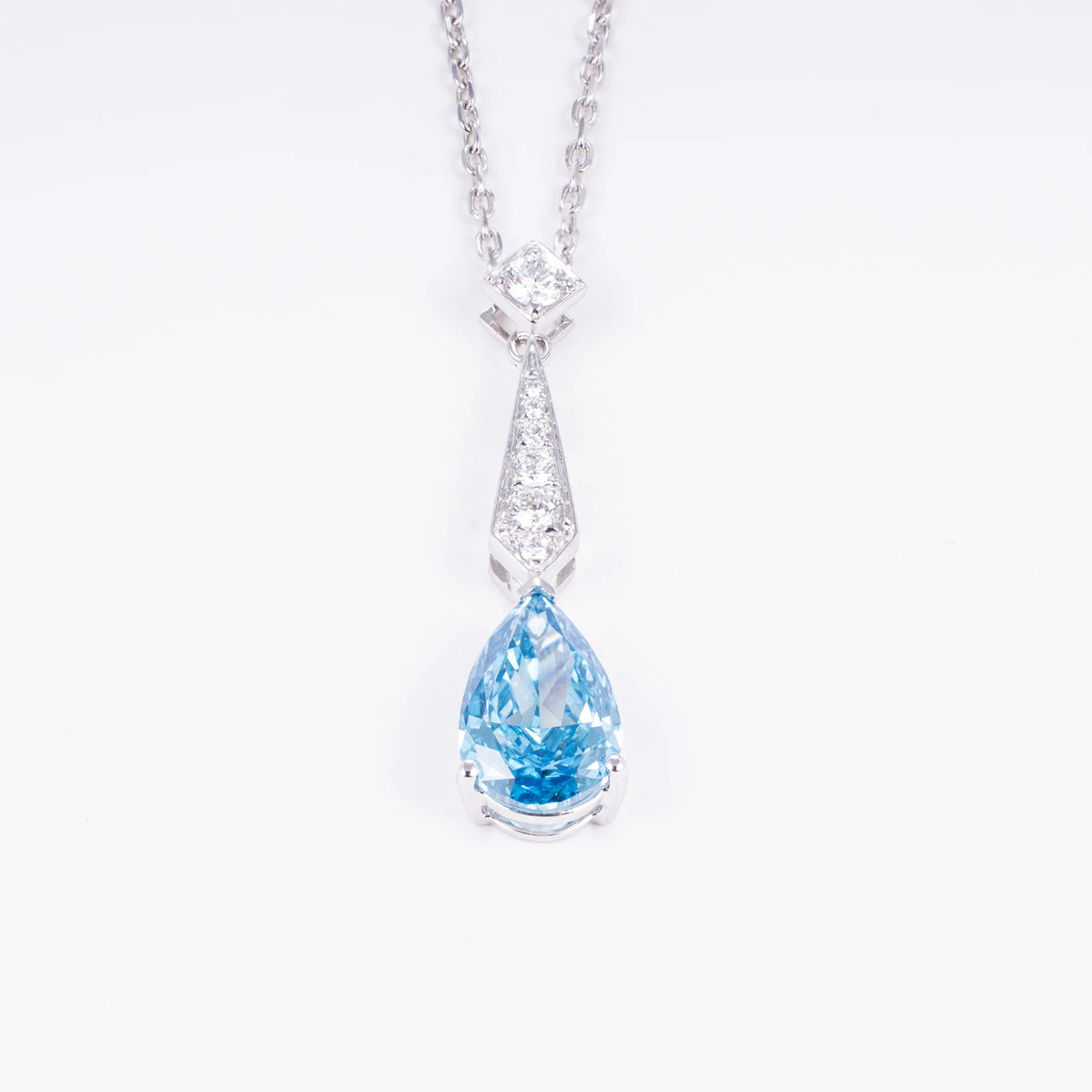 Fancy Blue Lab Grown Diamond Necklace, 18K Gold, IGI Certified