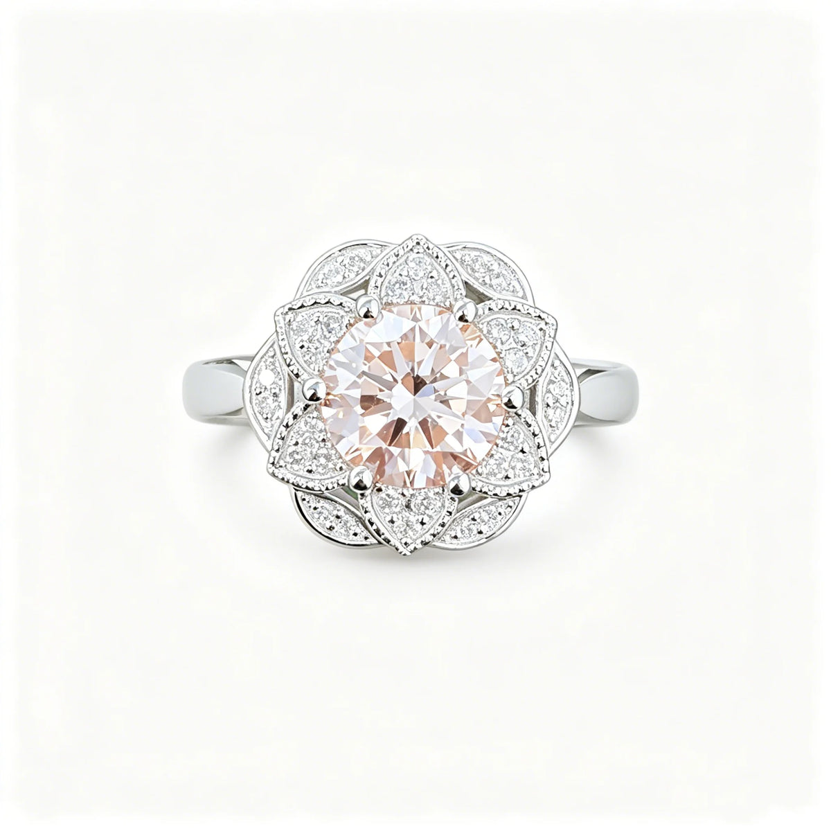 Pink Lab Grown Diamond Ring with Side Stones, Cushion Cut, 2–2.2ct, 925 Silver
