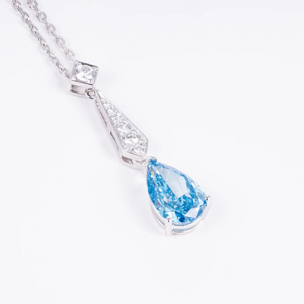 Fancy Blue Lab Grown Diamond Necklace, 18K Gold, IGI Certified