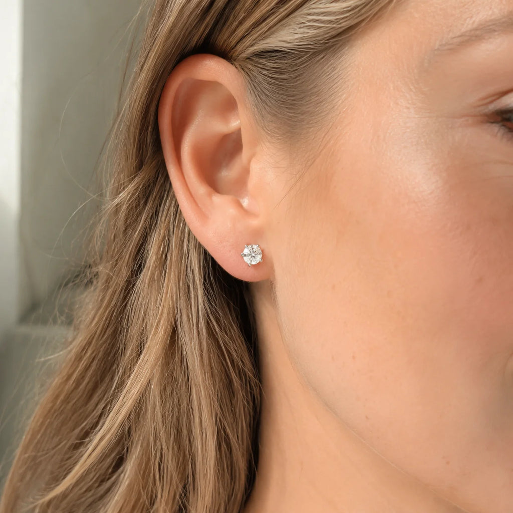 14K Solid Gold Lab Grown Diamond Stud Earrings, Round Brilliant Cut