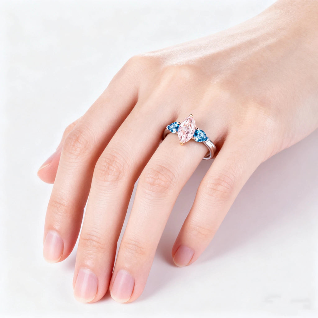 Marquise Cut Fancy Pink Lab Diamond Ring, 18K Gold, IGI Certified