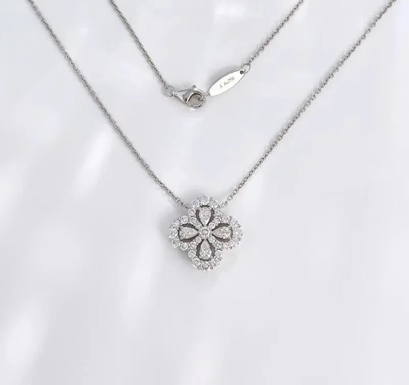 Four Leaf Clover Lab Grown Diamond Necklace, 18K Gold, IGI Certified