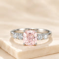 Fancy Pink Lab Diamond Ring with Side Stones, Cushion Cut, 925 Silver