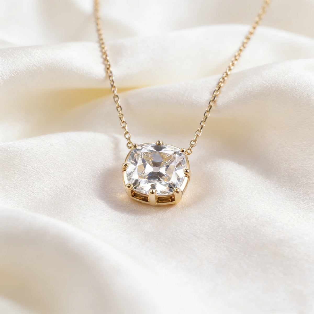 Old European Cut Lab Grown Diamond Necklace, 18K Gold
