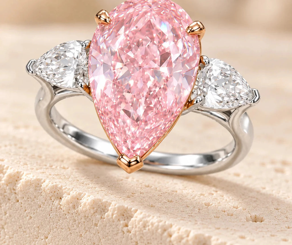 Pear Cut Fancy Pink Lab Diamond Ring, 18K Solid Gold, IGI Certified