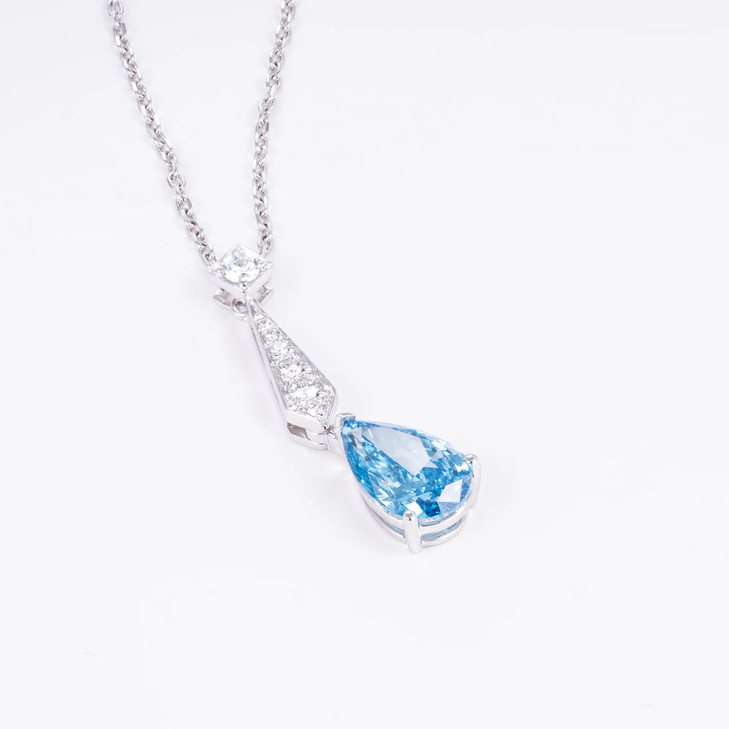 Fancy Blue Lab Grown Diamond Necklace, 18K Gold, IGI Certified