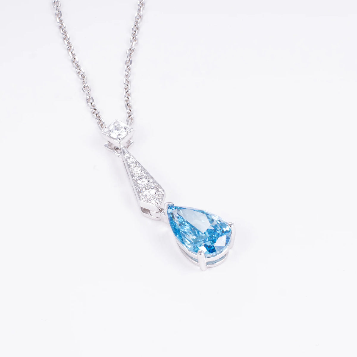 Fancy Blue Lab Grown Diamond Necklace, 18K Gold, IGI Certified