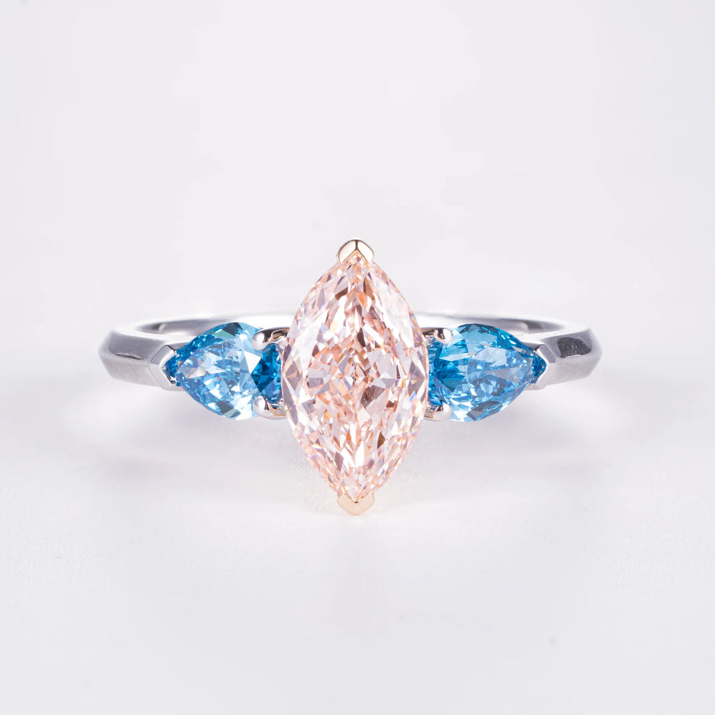 Marquise Cut Fancy Pink Lab Diamond Ring, 18K Gold, IGI Certified