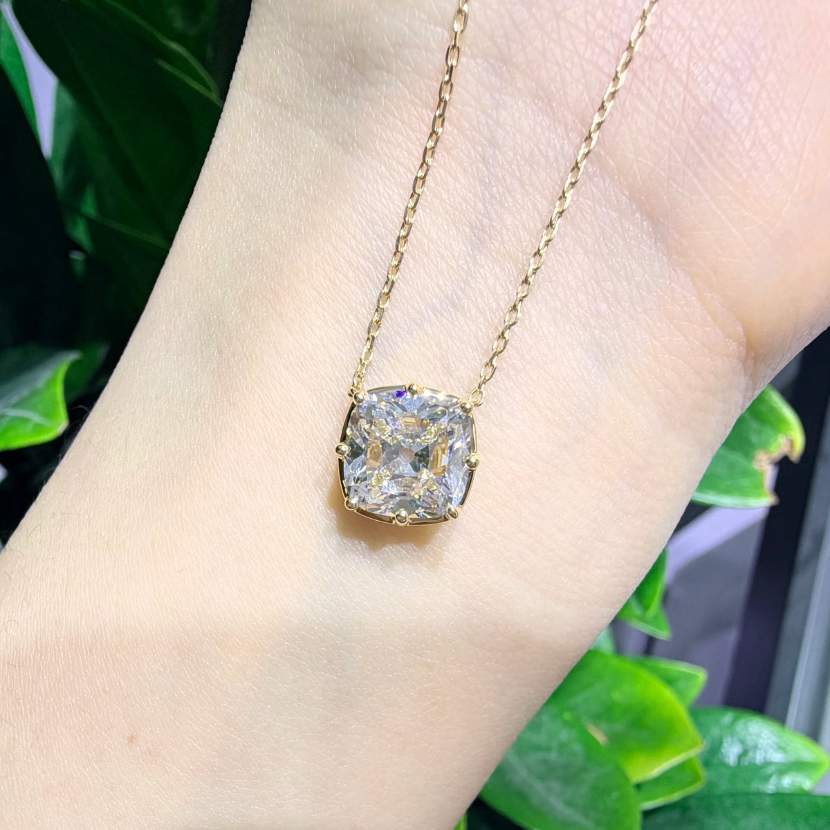 Old European Cut Lab Grown Diamond Necklace, 18K Gold