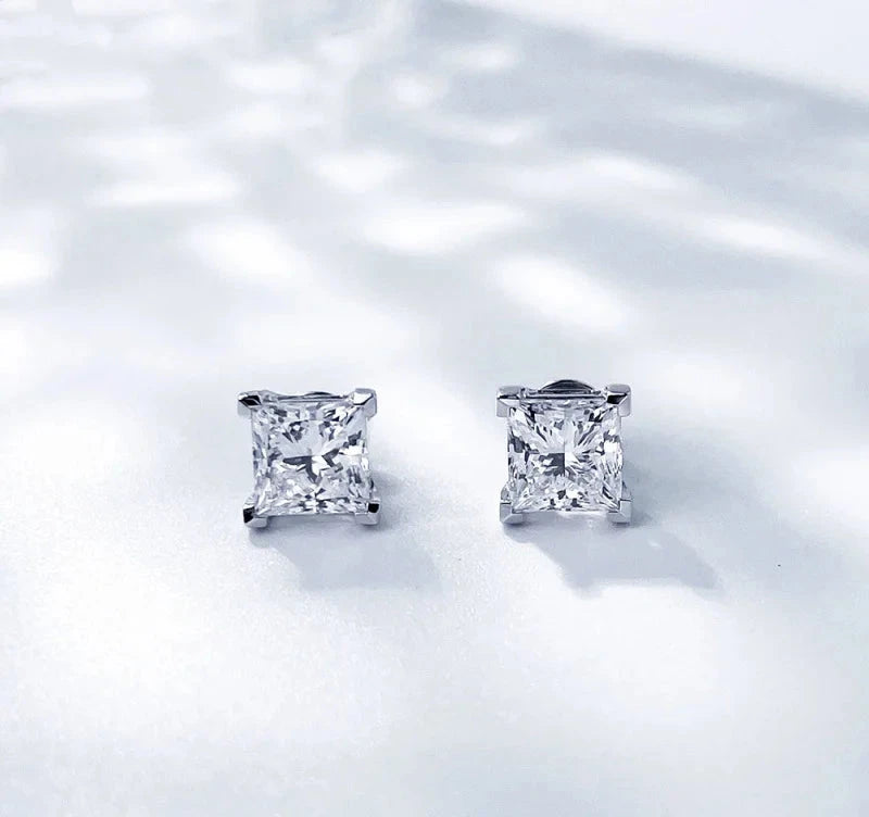 2ct VVS Lab Diamond Princess Cut Stud Earrings, 10K/14K/18K Gold