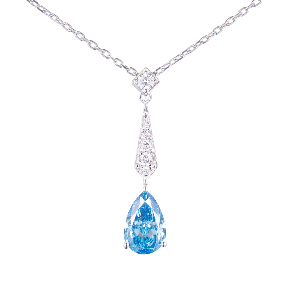 Fancy Blue Lab Grown Diamond Necklace, 18K Gold, IGI Certified