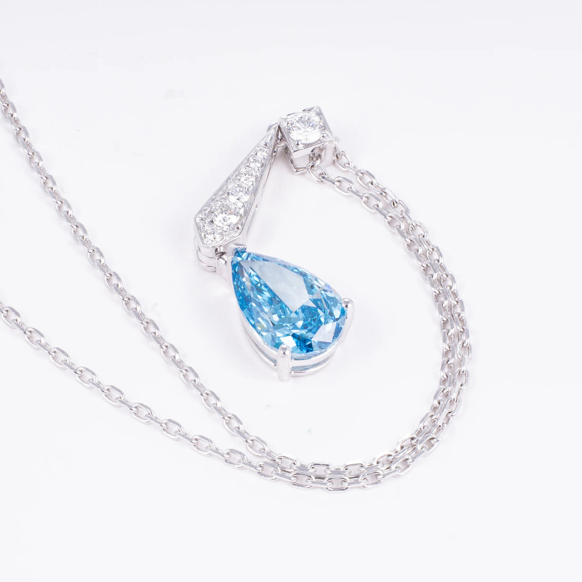 Fancy Blue Lab Grown Diamond Necklace, 18K Gold, IGI Certified