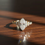 Marquise Cut VVS Lab Diamond Ring with Side Stones, 2ct, 18K Gold, IGI Certified