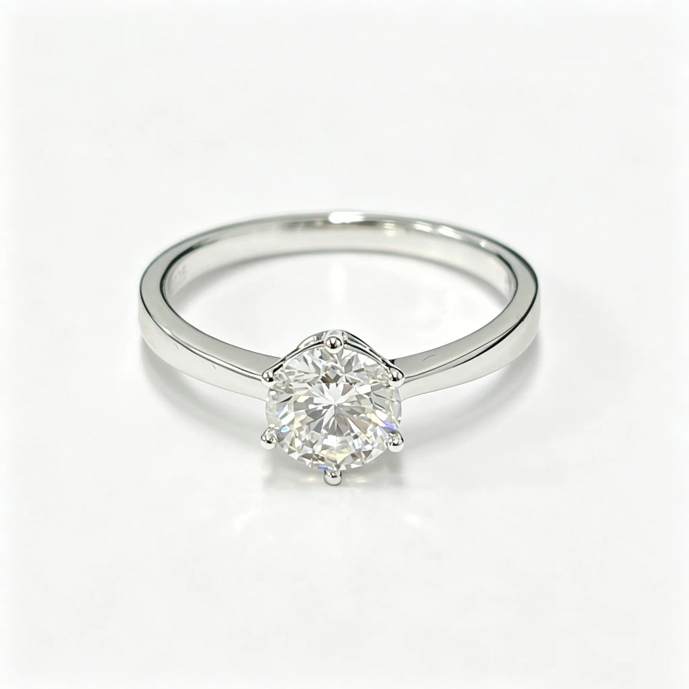 Round Lab Grown Diamond Ring, 925 Silver, D Colour