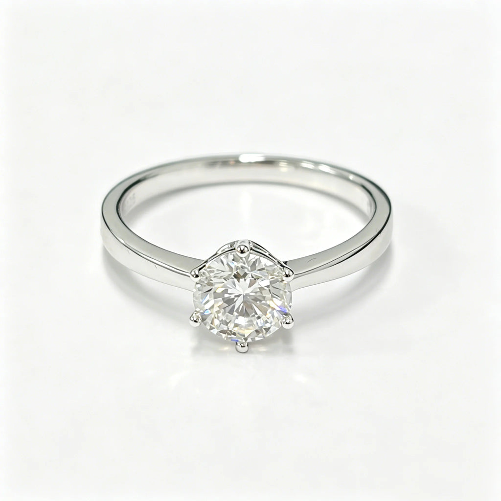 Round Lab Grown Diamond Ring, 925 Silver, D Colour
