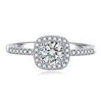 Cushion Halo Pavé Band Moissanite Ring in 925 Sterling Silver