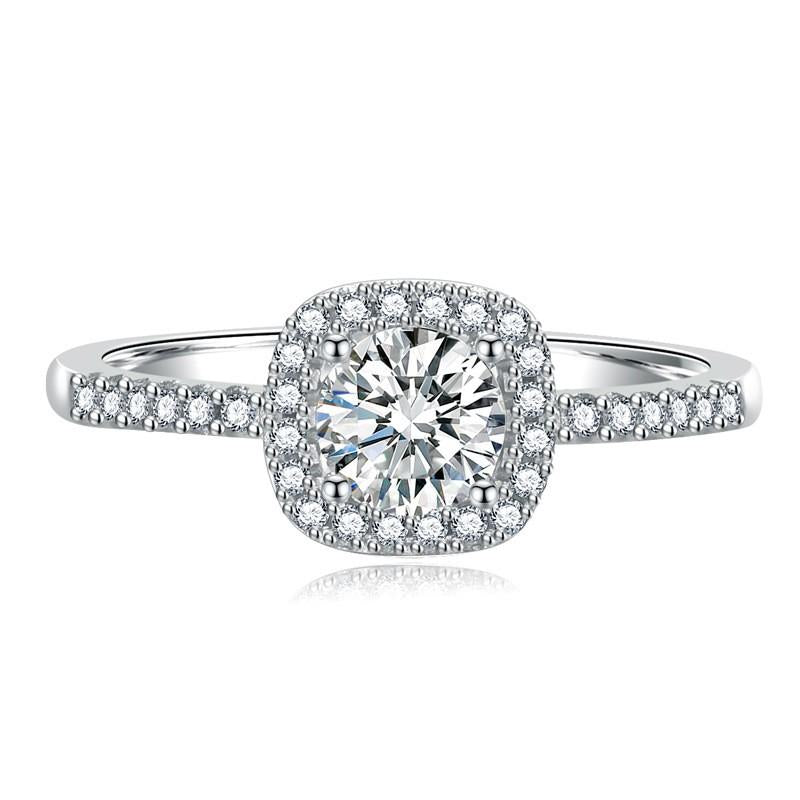 Cushion Halo Pavé Band Moissanite Ring in 925 Sterling Silver