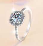 Cushion Halo Pavé Band Moissanite Ring in 925 Sterling Silver