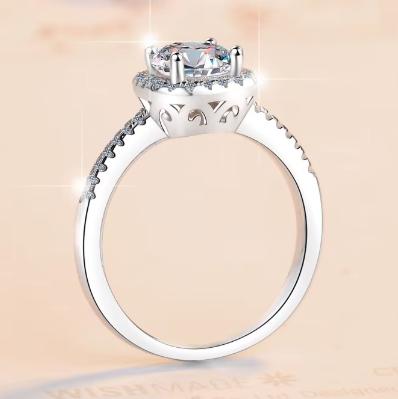 Cushion Halo Pavé Band Moissanite Ring in 925 Sterling Silver