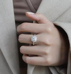 Cushion Halo Pavé Band Moissanite Ring in 925 Sterling Silver