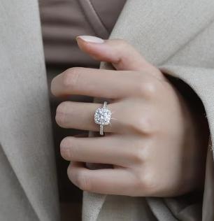 Cushion Halo Pavé Band Moissanite Ring in 925 Sterling Silver