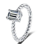 Emerald Cut Twisted Band Moissanite Ring in 925 Sterling Silver