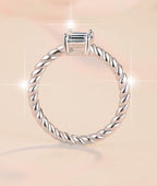 Emerald Cut Twisted Band Moissanite Ring in 925 Sterling Silver