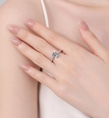 Emerald Cut Twisted Band Moissanite Ring in 925 Sterling Silver