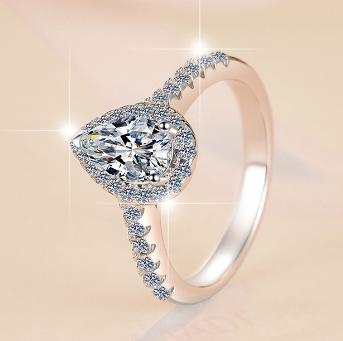 Pear Cut Pavé Shoulder Moissanite Ring in 925 Sterling Silver