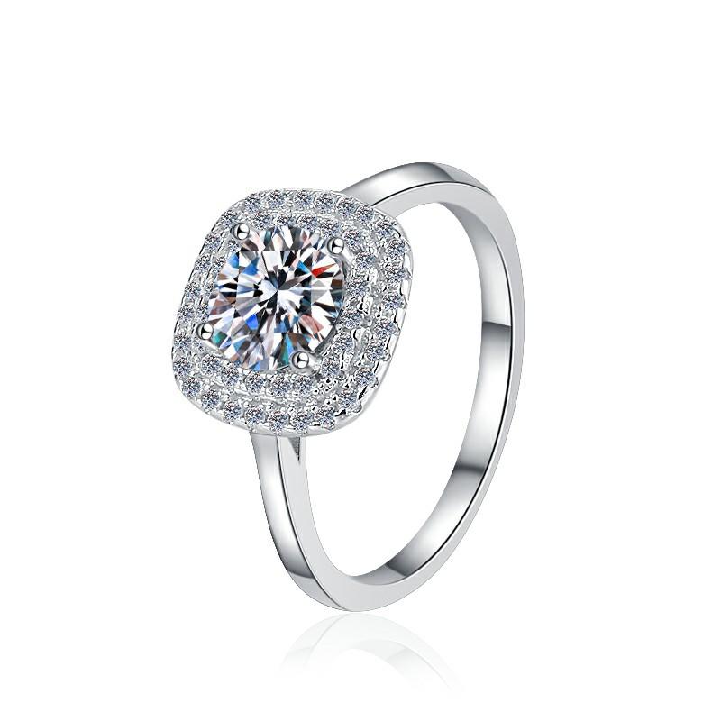 Cushion Halo Solitaire Moissanite Ring in 925 Sterling Silver