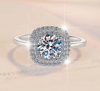 Cushion Halo Solitaire Moissanite Ring in 925 Sterling Silver