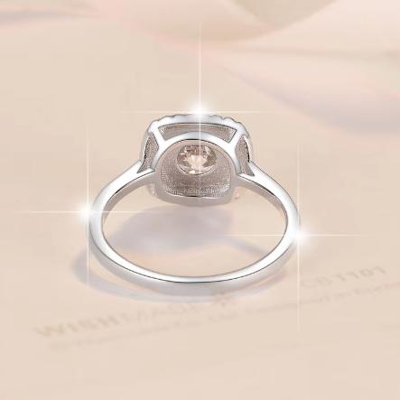 Cushion Halo Solitaire Moissanite Ring in 925 Sterling Silver