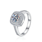 Square Halo Solitaire Moissanite Ring in 925 Sterling Silver