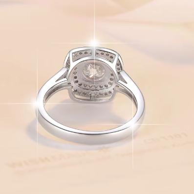 Square Halo Solitaire Moissanite Ring in 925 Sterling Silver